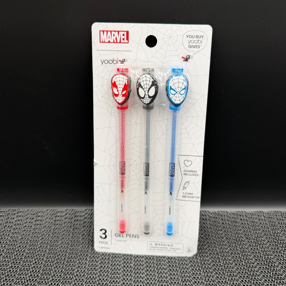 Marvel Yoobi Spider-Man Gel Pens 3 Pack Multicolor 1.0mm Medium Tip Charms